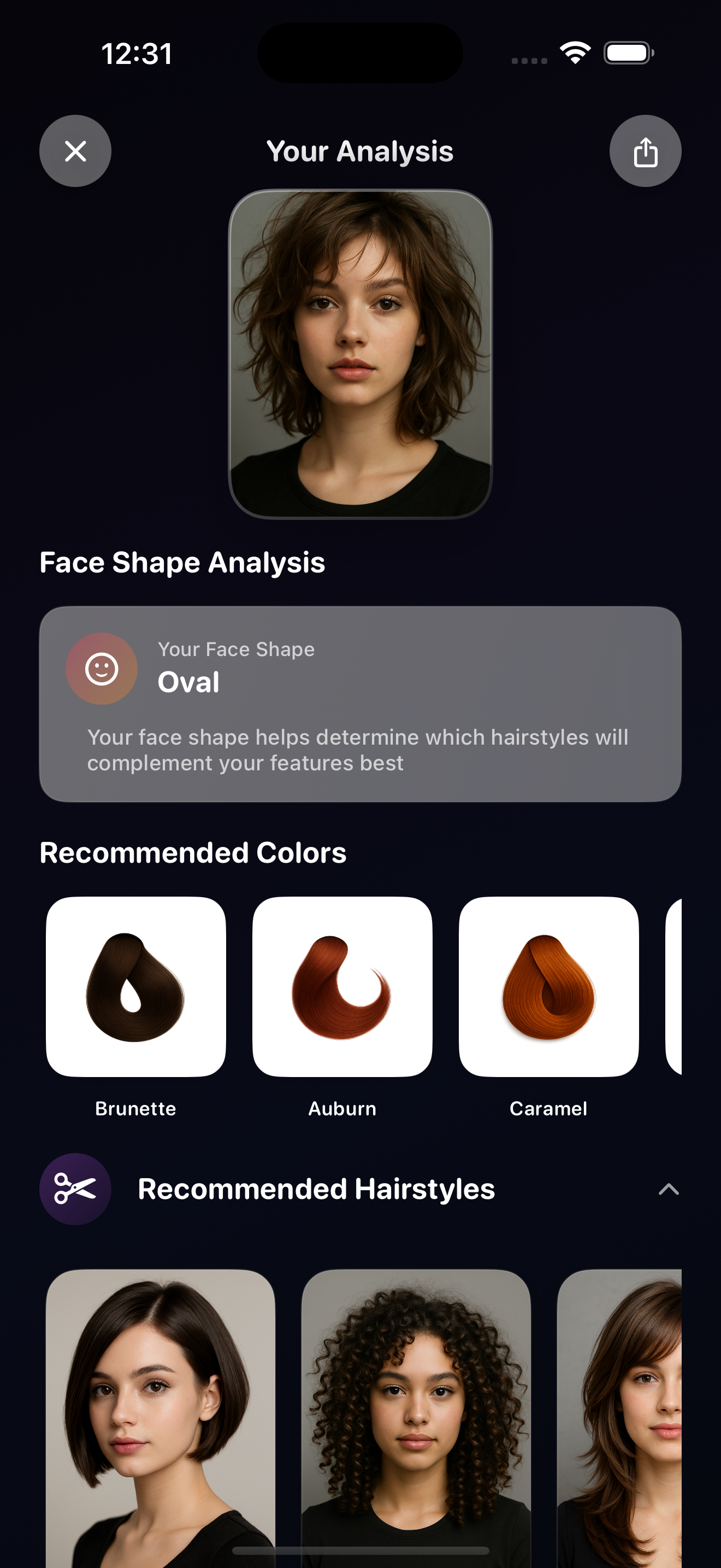 Saving and sharing hairstyle transformation results
